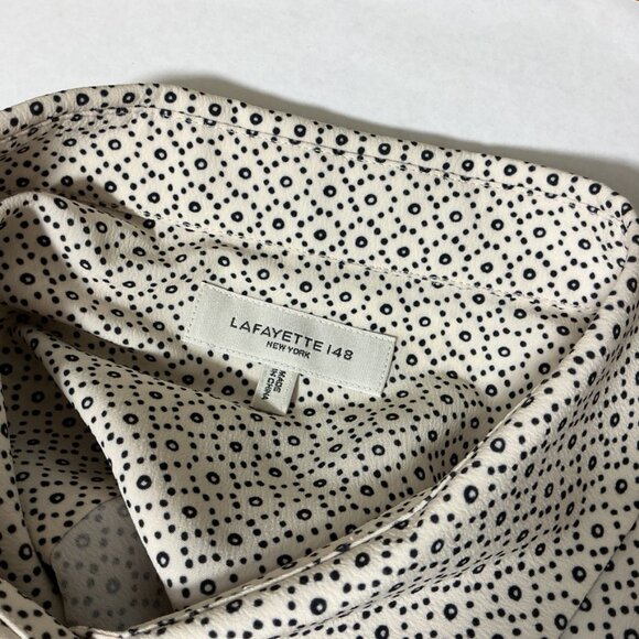 Lafayette 148 Black & White Scottie Dot Print Button Up Shirt Blouse L - Picture 8 of 10